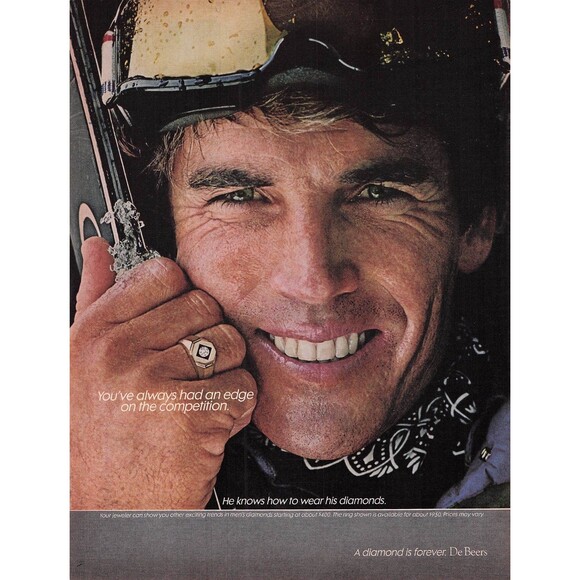 Vintage De Beers Diamond Ring Print Ad Men’s Jewelry A Diamond Is Forever Skiing